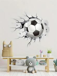1pc 3D Football Breaking Through Wall Sticker, Made Of Waterproof PVC Material, Easy To Apply And Remove, Suitable For Decoration In Bedroom, Living Room, Study, Porch, Kindergarten And Other Spaces - Multicolor - View 4