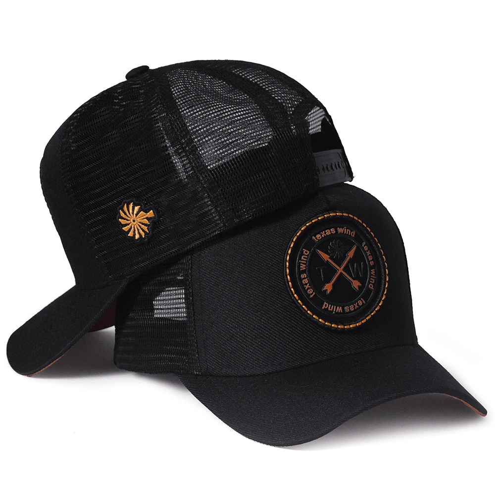 Trucker Country Texas Wind Curved Brim Cowboy Mesh Hat - Black/Orange - View 1