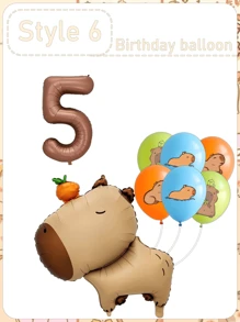 Set di palloncini in alluminio opaco arancione tipo capibara, palloncini a forma di delfino, palloncini numeri per festa di compleanno, articoli per la decorazione della festa