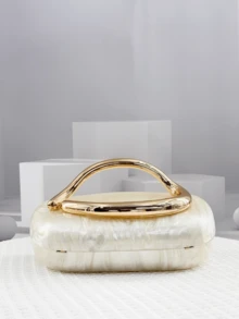 New European & American Women Asymmetrical Acrylic Box Handbag, Unique Shell Shape Classic Round Clutch, Fashion Wedding/Party Purse, Elegant Shell Bag, Perfect For Parties, Weddings, Dinners & Banquets, Matches Wedding Dresses, Formal Wear, Prom Gowns, Birthday Outfits & Women's Party Attire, Party Bags,Perfect For Party Wedding Prom Dinner/Banquet Matching With Holiday Party Dress Evening Dress & Sequin Dress , Bags Ladies Elegant - Champagne - View 3