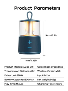 REMAX Outdoor Lantern Portable Bluetooth Speaker: IPX5 Waterproof Wireless Speaker With LED Light For Camping Patio Yard Party Hiking Gift For Men Women Father - Multicolor - View 12