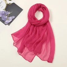 1pc Women Crinkle Chiffon Lightweight & Breathable Scarf, Casual & Versatile Solid Color Shawl, Multifunctional Use As Scarf, Shawl, Head Wrap, Fashion Accessory For Outdoor, Sun Protection, Warmth