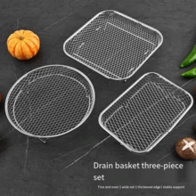 3pcs Set 304 Stainless Steel Multi-Function Air Fryer Accessories Kit - Baking Rack, Steamer Rack, Dehydrator Rack, Layered & Detachable - Silver - View 9