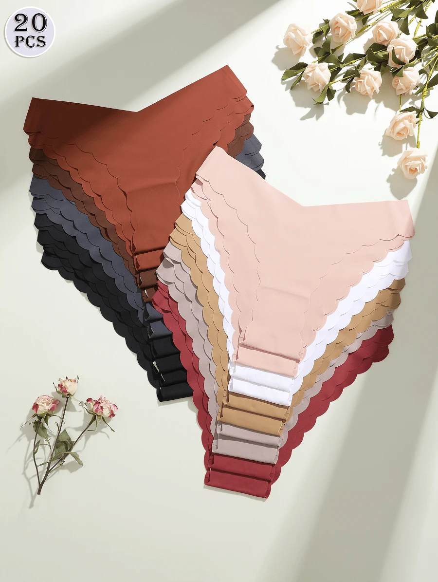 20 Pcs Women's Seamless V-Shape Brazilian Sexy Comfortable Solid Color Panties