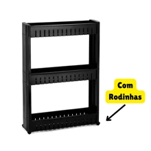 Carrinho Organizador Multiuso 3 Andares Prateleiras Preto Com Rodinhas Banheiro Cozinha Lavanderia