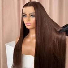 CEXXY Perruques en dentelle frontale droites marron chocolat #4 13*4 pour femmes, perruques 100% cheveux humains marron, perruques brésiliennes pré-épilées en cheveux humains naturels marron pour femmes, densité 180%