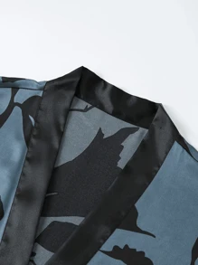 New Men's Fashion Casual Loungewear Robe, Short Sleeve Leaf Print, Minimalist Style, Woven Fabric With Tie