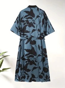 New Men's Fashion Casual Loungewear Robe, Short Sleeve Leaf Print, Minimalist Style, Woven Fabric With Tie