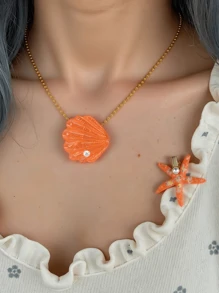 2pcs Fresh Shell & Pearls Starfish Accessories, Suitable For Hair Clip, Necklace, Brooch, Beach Vacation Decors, Owner & Pet Matching Sets