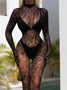 1 Pc Women Fishnet Lingerie Leopard Bodystockings BabyDoll Bodysuit Underwear Women's Sexy Lingerie Outfit Crotchless,Sexy Lingerie
