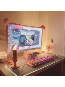 粉色猫咪蝴蝶结液晶显示器防尘罩，可伸缩保护罩，适用于 14-17 英寸电脑