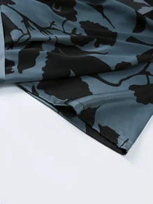 New Men's Fashion Casual Loungewear Robe, Short Sleeve Leaf Print, Minimalist Style, Woven Fabric With Tie