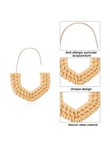 Boucles d'oreilles en rotin, boucles d'oreilles bohèmes légères à franges de forme géométrique, boucles d'oreilles pendantes en osier tressé pour femmes et cadeaux de mode de vacances
