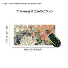 1pc Vintage Flowers Mouse Pad Boho Design Aesthetic Desk Pad Large Desk Accessories Rubber Base With Stitched Edge Non-Slip Keyboard Pad For Office Home Computer As Gifts For Men Women Friends