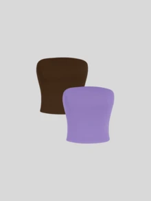 2 Women's Strapless Top Without Underwire Basic Double Layer Of Shaping Suplex - Brown and Lilac - View 1