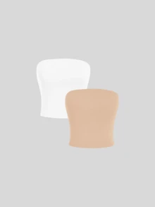 2 Women's Strapless Top Without Underwire Basic Double Layer Of Shaping Suplex - White and Beige - View 1