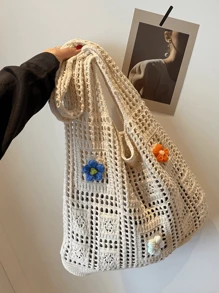 New Hollow Knitted Women Shoulder Bag, Retro Knitted Yarn Knitted Handbag Tote Bag, Unique Design