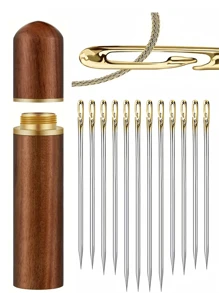 12pcs/15pcs Side Eye Large Eyed Sewing Needles, Easy Threading Suitable For Elderly, Wooden Round Storage Box, Rustproof Needles, Sewing Clothing DIY Tool