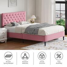 Twin/ Full/ Queen/ King Bed Frame, Upholstered Platform Bed Frame With Headboard, Solid Wood Slats, No Box Spring Needed, Noise-Free, Easy Assembly, White/ Grey/ Dark Grey/ Pink/ Blue - Pink - View 4