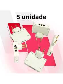 Kit 5 Adaptador Articulado Deslocado benjamin 10A Resistente Bivolt universal resistente T para casa - Branco - Visão 10