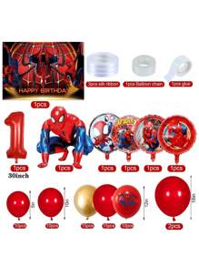 64PCS New Spider-Man Theme Balloon Set Birthday Party Decorations Superhero Balloons Backdrop Banner For Birthday Party Scene Layout