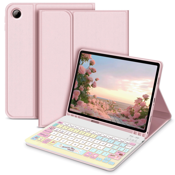 Keyboard Case Compatible With Samsung Galaxy Tab And IPad , Redmi Pad Se, With Detachable Wireless Bluetooth Keyboard (150mAh) And Pencil Holder(Dessert)