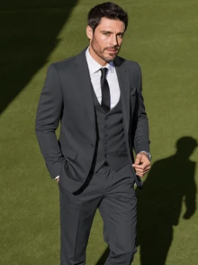 Men's Suit 3-Piece Set Slim Fit One Button Business Suits With Adjustable Single Breasted Vest & Flat Front Pants For Wedding, Prom, Job Interview Attire (Blazer+Vest+Pants) (XS-3XL) - 黑色 - 查看 8