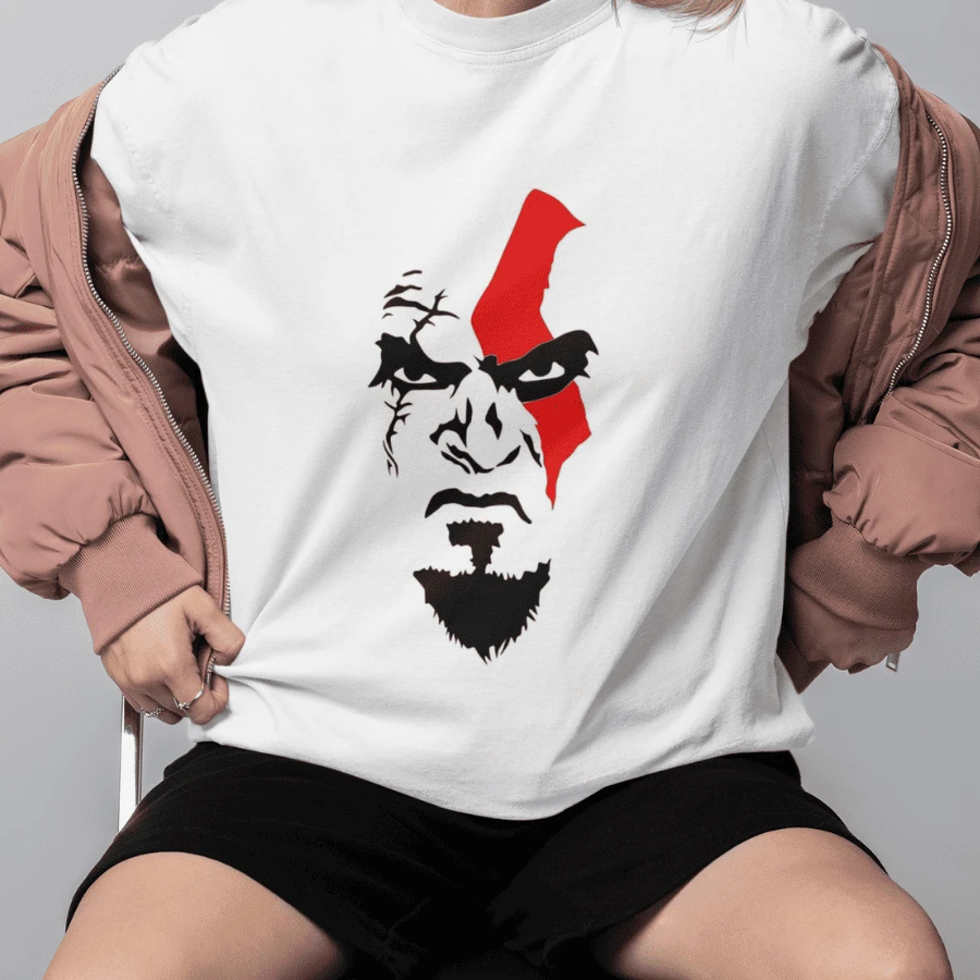 Kratos Camiseta unisex sublimada – God of War estilo minimalista
