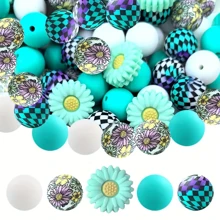 40pcs Silicone Beads DIY Keychain Set - Colorful Round, Cross, Sunflower And Hexagon Shapes, Suitable For Necklaces, Bracelets And Crafts Valentines