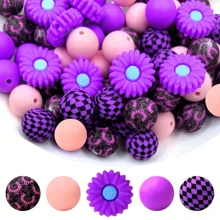 40pcs Silicone Beads DIY Keychain Set - Colorful Round, Cross, Sunflower And Hexagon Shapes, Suitable For Necklaces, Bracelets And Crafts Valentines