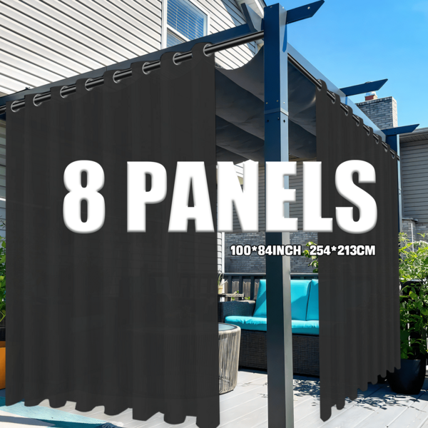 8 PANELS Outdoor Patio Curtains - Waterproof Grommet Top Curtains, White Woven Texture Exterior Curtains, Suitable For Pergolas, Porches, Gazebos, Cabins, Decks