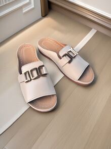 Women's Casual Buckle Strap Sandals, Comfortable Flat Beach Slippers, Stylish & Versatile Vacation Shoes For Daily Wear