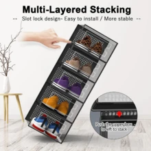 12 Pack Shoe Organizer Boxes Clear Plastic Stackable Storage Bins With Lids - Black - View 5