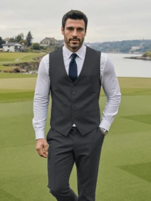 Men's Suit 3-Piece Set Slim Fit One Button Business Suits With Adjustable Single Breasted Vest & Flat Front Pants For Wedding, Prom, Job Interview Attire (Blazer+Vest+Pants) (XS-3XL) - 黑色 - 查看 2