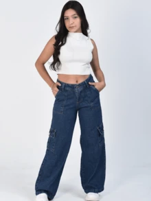 Fashionable Cargo Pants For Kids, Youth, Premium Jeans, Sizes 10 To 16 - 深色水洗藍 - 查看 3