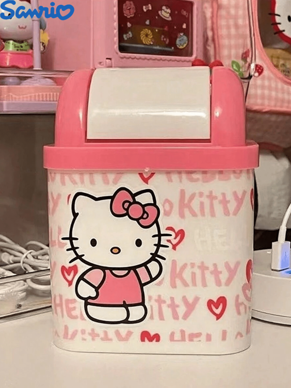 Sanrio 1 pieza Bote de almacenamiento de escritorio con diseño de Hello Kitty, lindo gato de dibujos animados, pequeño colector de mesa de café abatible, empaque seguro.