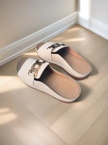 Women's Casual Buckle Strap Sandals, Comfortable Flat Beach Slippers, Stylish & Versatile Vacation Shoes For Daily Wear