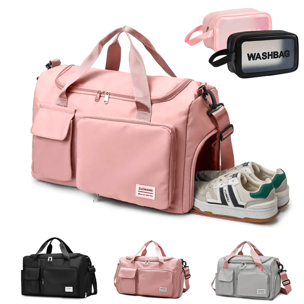 Bolsa Deportiva para el Gym, Maleta Deportiva de Mano para Gimnasio,bolsa de viaje impermeable con compartimento para zapatos y bolsillo para ropa mojada (Negro y ROSA)