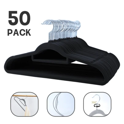 50 Piece Velvet Hanger, Clothes Hanger With Rotary Hook, Non-Slip, Non-Crease, Space Saving, 0.2 Inch Thick, 16.5 Inch For Long Coat, Shirt, Dress, Pants, Tie.Gray/Black/White/Red/Blue/Purple/Pink/Green