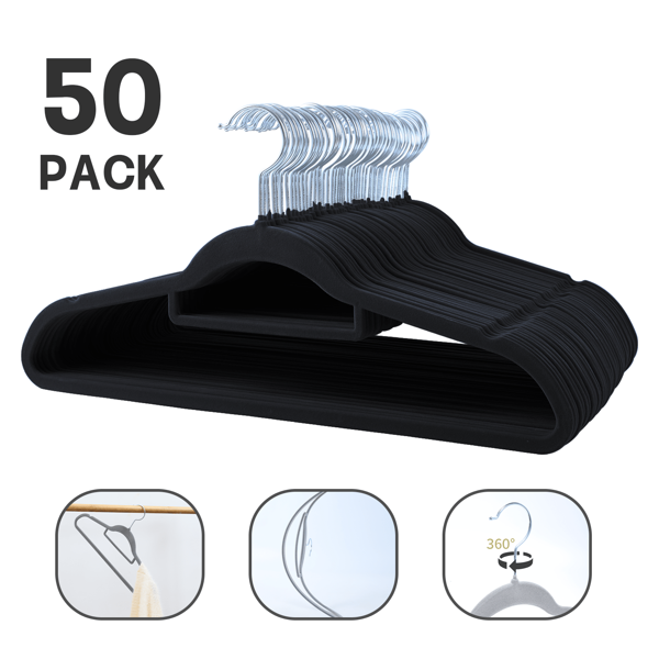 30/50/100 Piece Velvet Hanger, Clothes Hanger With Rotary Hook, Non-Slip, Non-Crease, Space Saving, 0.2 Inch Thick, 16.5 Inch For Long Coat, Shirt, Dress, Pants, Tie.Gray/Black/White/Red/Green/Blue/Purple/Pink