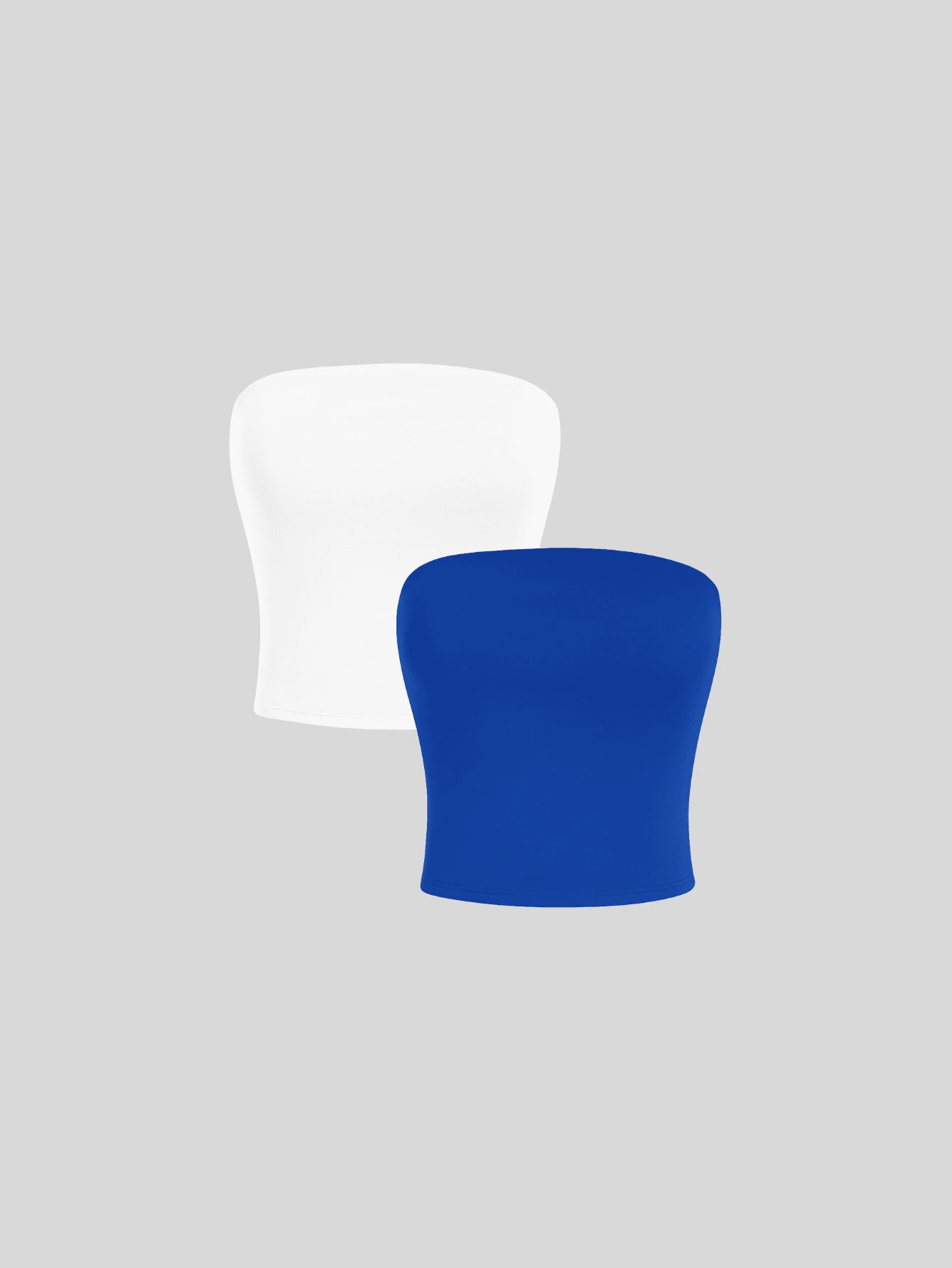 2 Women's Strapless Top Without Underwire Basic Double Layer Of Shaping Suplex - White and Royal Blue - View 1