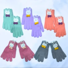 Warm Winter Gloves For Kids Ages 12-14 Soft With Plush Animal - 灰色 - 查看 5