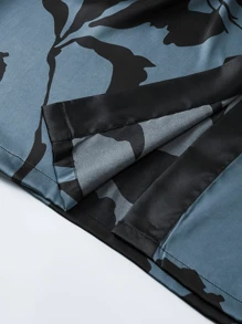 New Men's Fashion Casual Loungewear Robe, Short Sleeve Leaf Print, Minimalist Style, Woven Fabric With Tie