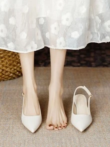 女士米色高跟鞋 - 优雅夏季一脚蹬尖头凉鞋，PU 皮革，性感商务和户外街头风格，凉爽舒适，适合旅行和办公室穿着，坚固耐用