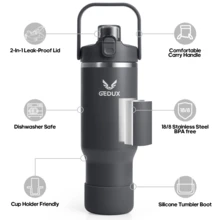 UKEIN 40 Oz Stainless Steel Tumbler With Handle And Straw, Vacuum Insulated Water Bottle With 2-In-1 Lid (Chug/Straw) And Silicone Boot - 灰色 - 查看 3