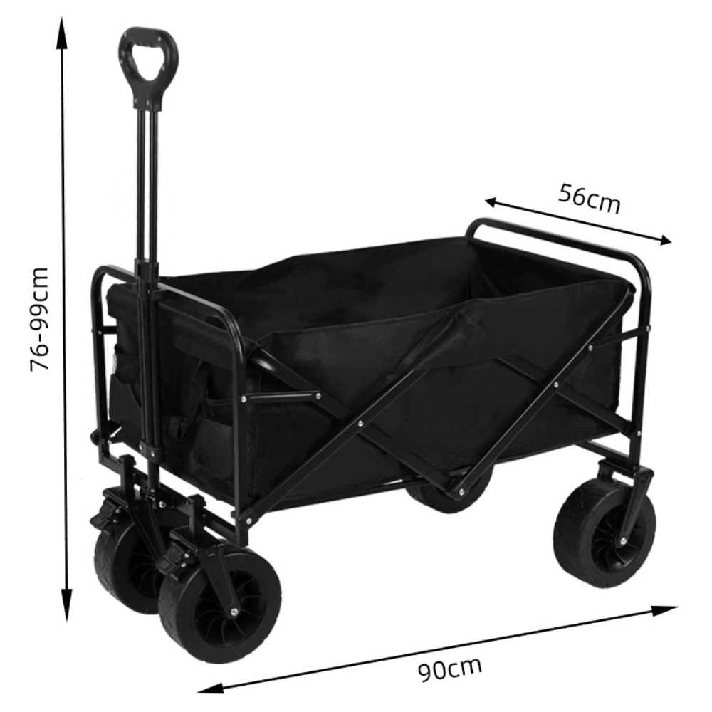 FENGSEN Carro de Playa Plegable con Ruedas Grandes y Estructura Reforzada, 90x56cm, Manija Ajustable, Carrito de Transporte para Camping, Picnic, Compras y Uso al Aire Libre