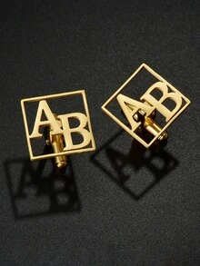 Customized Personalized Cufflinks, English Letter Men's Suits, Customized Name Cufflinks Accessories, Personalized Wedding Accessories, Groomsmen, Groom's Gift, Father's Day Gift, Top Gift Choice - Style 1 - View 4