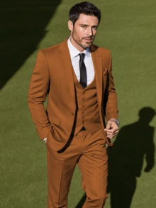 Men's Suit 3-Piece Set Slim Fit One Button Business Suits With Adjustable Single Breasted Vest & Flat Front Pants For Wedding, Prom, Job Interview Attire (Blazer+Vest+Pants) (XS-3XL) - 棕色 - 查看 4