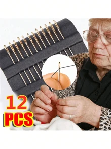 12pcs/15pcs Side Eye Large Eyed Sewing Needles, Easy Threading Suitable For Elderly, Wooden Round Storage Box, Rustproof Needles, Sewing Clothing DIY Tool