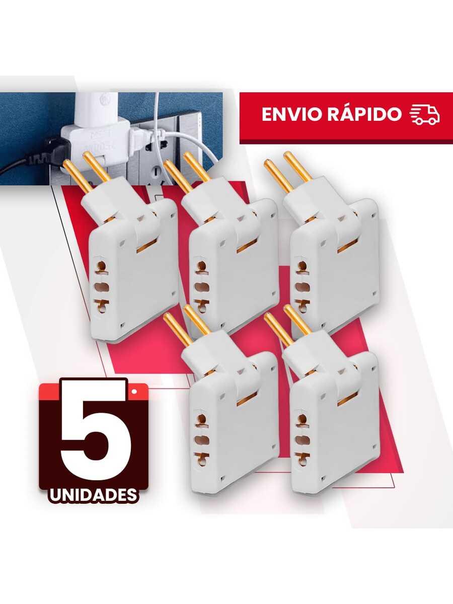 Kit 5 Adaptador Articulado Deslocado benjamin 10A Resistente Bivolt universal resistente T para casa